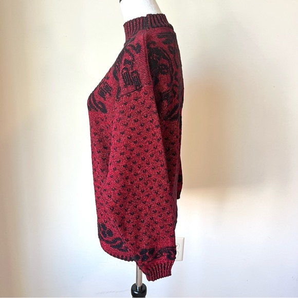 Vintage ADELE KNITWEAR Mock Neck Paisley and Heart Sweater—SZ. Large - Picture 3 of 14